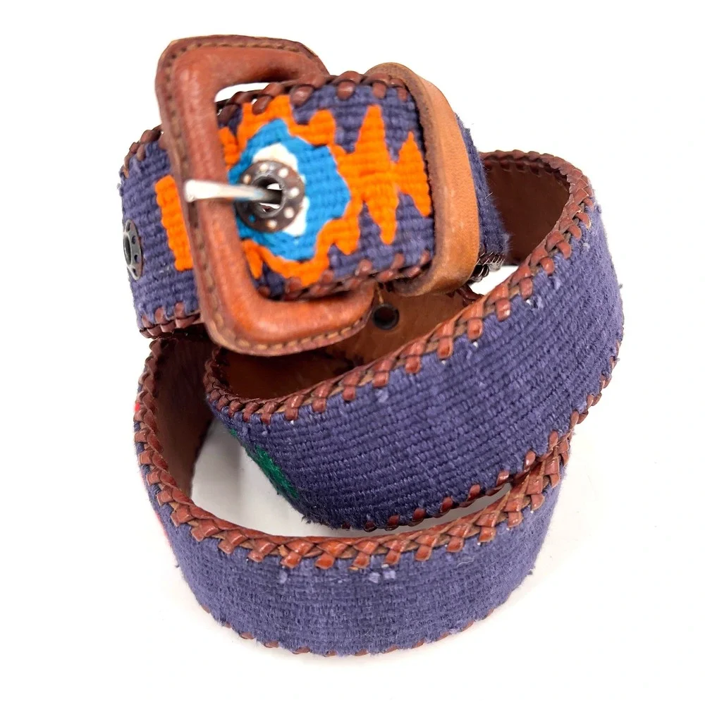 Men's 30 Handmade Guatemalan Belt Woven Textile Leather Boho Southwestern Unisex